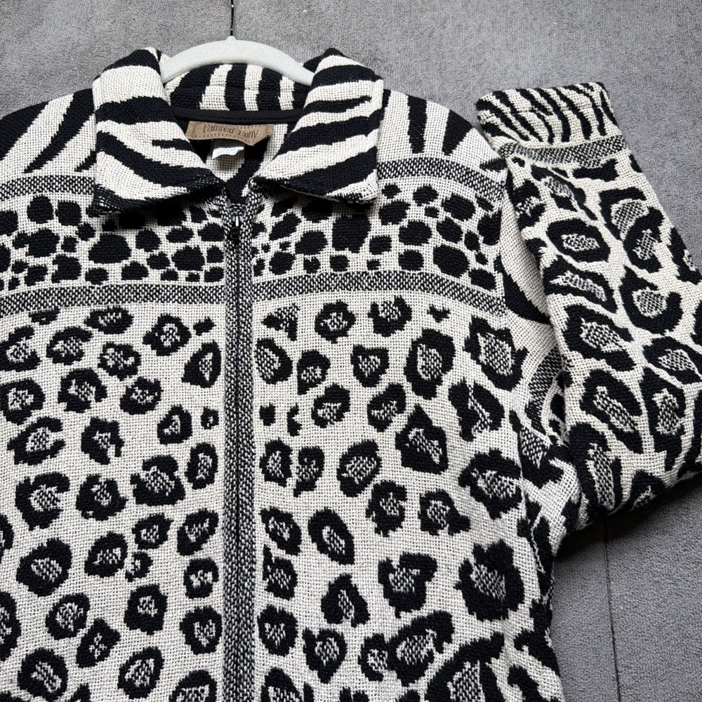 Painted Pony Zip Front Sweater Jacket Women's Medium Animal Print‎ Made USA